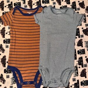 Carter's Orange & Navy Stripe Short-Sleeve Baby One-Piece Duo